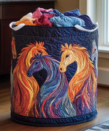 Prairie Run Quilted Laundry Basket — Rustic Farmhouse Quilted Storage Hamper, Large Foldable Laundry Bin With Carry Handles