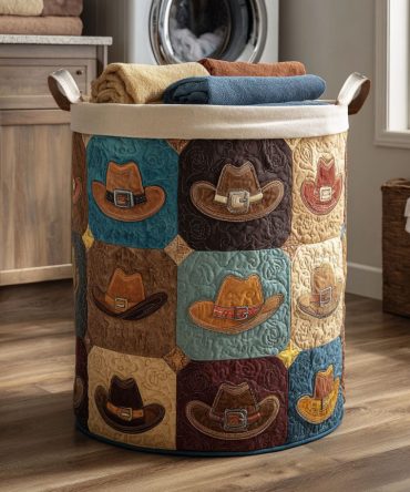 Prairie Trail Quilted Laundry Hamper – Country Trail Pattern Quilted Fabric Laundry Basket With Handles, Collapsible Home Organizer