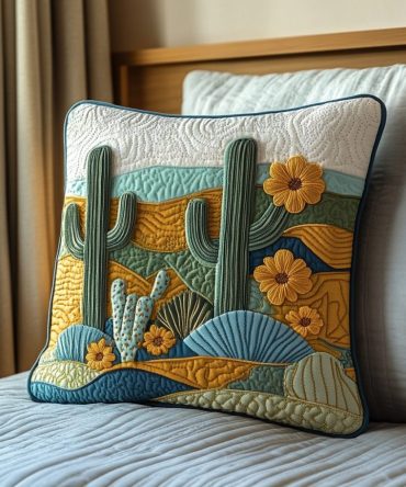 Prickly Paradise Quilted Pillow Cover — Playful Cactus Print Throw Pillowcase, Durable Decorative Accent For Living Spaces