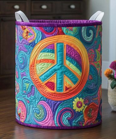 Psychedelic Calm Quilted Laundry Hamper — Retro Collapsible Fabric Basket For Groovy Bedrooms, Dorms & Colorful Home Storage
