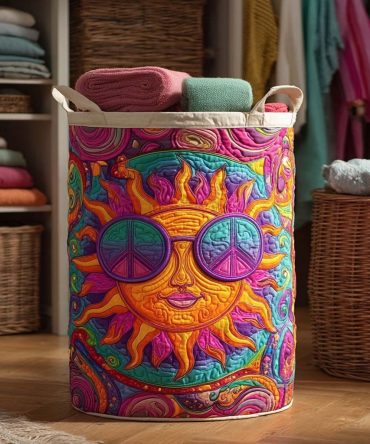 Vibrant Psychedelic Sun Quilted Laundry Hamper - Foldable, Lightweight Fabric Storage Basket With Reinforced Handles