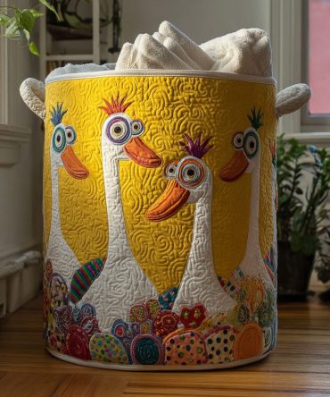 Puddle Parade Quilted Laundry Basket – Rainy Day Pattern Foldable Hamper, Quilted Fabric Clothes Bin With Handles, Collapsible Nursery Organizer