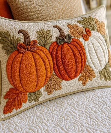 Pumpkin Leaf Charm Quilted Pillow Cover — Autumn Harvest Throw Pillow Case With Cozy Fall Motif For Seasonal Home Styling