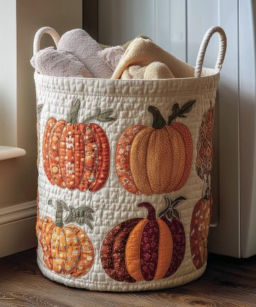 Pumpkin Delight Quilted Laundry Hamper — Festive Fabric Basket With Sturdy Handles, Collapsible Design For Stylish Fall Laundry Storage