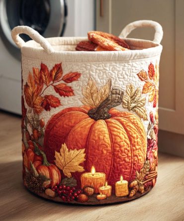 Pumpkin Harvest Quilted Laundry Hamper – Autumn Pumpkin Fabric Basket, Collapsible & Sturdy With Comfortable Handles For Festive Storage