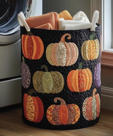 Pumpkin Joy Quilted Laundry Hamper — Cozy Autumn Laundry Basket, Soft Fabric Storage Bin, Washable & Easy-Carry For Home