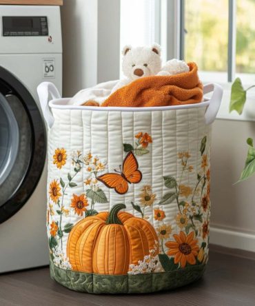 Pumpkin Mornings Autumn Quilted Laundry Hamper – Cozy Fall-Themed Foldable Storage Basket For Home, Dorm & Nursery