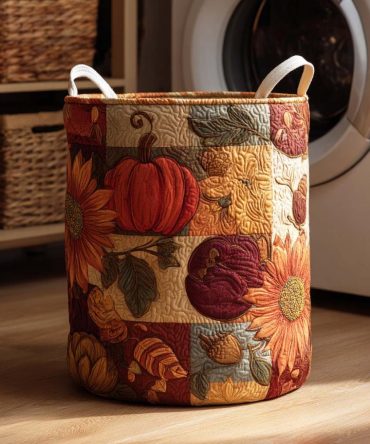 Pumpkin Patch Bliss Quilted Storage Hamper - Festive Foldable Laundry Basket For Fall Decor, Toys & Linens