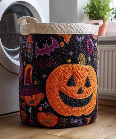 Pumpkin Patch Quilted Laundry Hamper - Festive Pumpkin Print Fabric Basket, Collapsible Halloween & Fall Laundry Storage With Handles