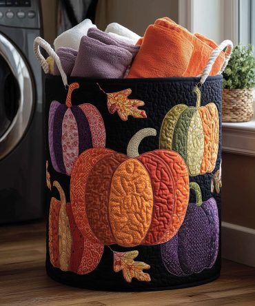 Pumpkin Patch Quilted Laundry Hamper — Country-Style Fall Laundry Basket, Large Fabric Storage Bin, Washable & Gift-Ready