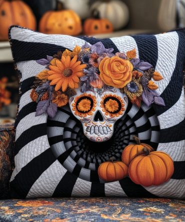 Pumpkin Pit Quilted Pillow Cover — Rustic Jack-O'-Lantern Halloween Throw Pillow Case, Quilted Autumn Sham With Hidden Zipper, Cozy Fall Accent