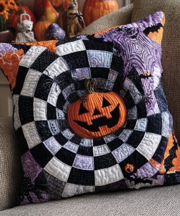 Harvest Pumpkin Spiral Quilted Pillow Cover — Premium Cotton-Blend Spiral Stitch Decorative Throw Pillowcase For Fall Home & Sofa