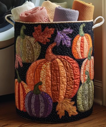 Pumpkin Story Quilted Laundry Hamper — Large Fall Fabric Laundry Basket For Autumn Decor, Durable Washable Storage & Gift