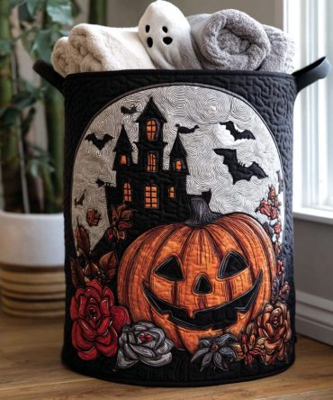 Pumpkin Trickster Quilted Hamper — Festive Foldable Laundry Organizer With Reinforced Handles & Easy-Clean Liner For Holiday Decor