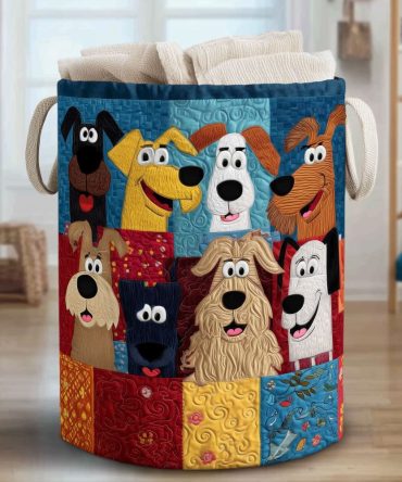 Playful Puppy Quilted Laundry Hamper — Cute Collapsible Fabric Basket With Handles For Pet Lovers & Kids' Rooms
