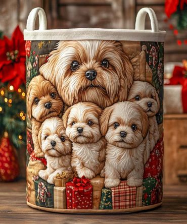 Adorable Puppy Quilted Laundry Hamper - Foldable Canvas Laundry Basket With Handles, Ideal Baby Shower & Nursery Gift