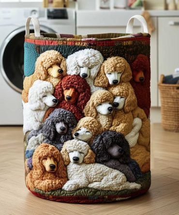 Puppy Pile Quilted Laundry Hamper — Adorable Puppy-Print Collapsible Laundry Basket, Lightweight Washable Storage For Kids' Rooms & Play Areas