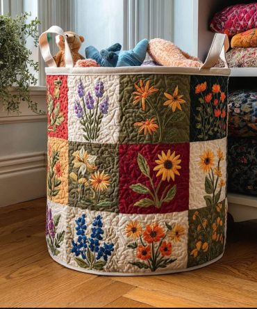 Pure Bloom Quilted Laundry Hamper — Elegant Floral Laundry Basket, Foldable Decorative Storage For Bedroom & Bathroom