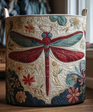 Pure Dragonfly Quilted Laundry Hamper — Minimalist Dragonfly Design In Soft Quilted Fabric, Foldable Storage Basket With Strong Handles