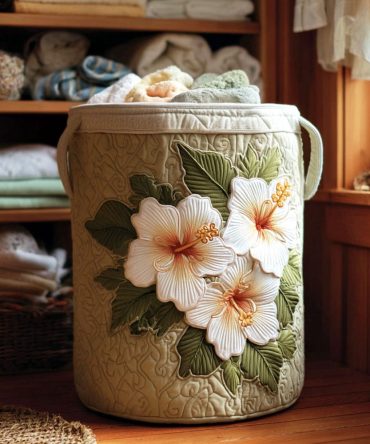 Pure Petal Quilted Laundry Hamper — Delicate Petal Floral Foldable Laundry Organizer With Handles , Soft, Stylish Bedroom & Bath Storage