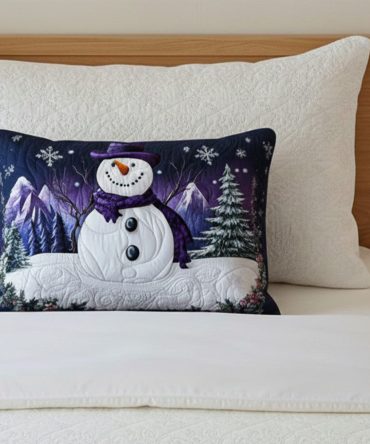 Purple Snowman Quilted Pillowcase — Whimsical Purple Snowman Decorative Cover, Soft Quilted Cotton-Blend For Playful Holiday Accents
