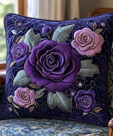 Purple Bloom Quilted Throw Pillow Cover - Vibrant Floral Accent Case For Sofa, Bedroom & Boho Chic Decor