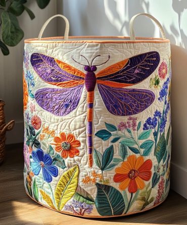 Decorative Quilted Fabric Hamper With Purple Glow Print - Collapsible Laundry Basket For Bedroom, Dorm & Bathroom, Handles, Machine-Washable