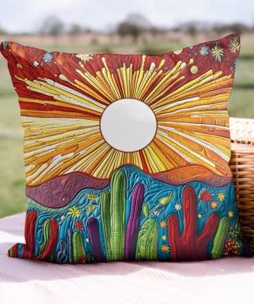 Purple Majesty Cactus Quilted Pillowcase — Bold Desert Accent Sham, Soft Textured Cotton-Blend For Boho & Southwestern Decor