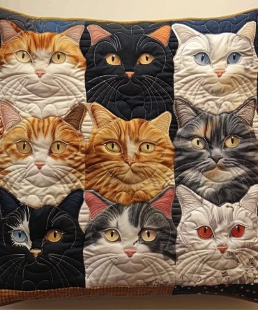 Purr-Fect Cat Party Quilted Pillow Cover - Fun Cat Print Decorative Throw Pillowcase, Soft Quilting For Pet Lovers & Playful Rooms