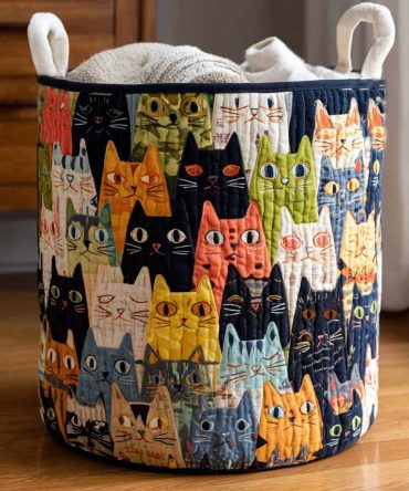 Purr Squad Quilted Laundry Hamper — Cute Cat Print Collapsible Fabric Basket With Handles For Kitty Lovers & Dorm Rooms