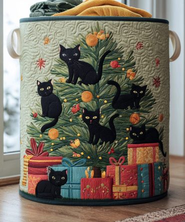 Purrfect Chaos Quilted Laundry Hamper — Whimsical Cat-Print Storage Basket, Fold-Flat Quilted Organizer For Cat Lovers & Gifts