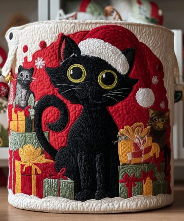 Purrfect Noel Holiday Quilted Hamper - Festive Cat-Themed Foldable Laundry Basket For Seasonal Décor & Gift Giving