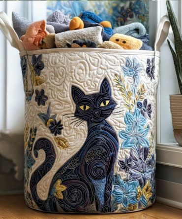 Purrmaid Quilted Laundry Hamper — Mermaid Cat Print Foldable Laundry Basket, Decorative & Durable Fabric With Handles