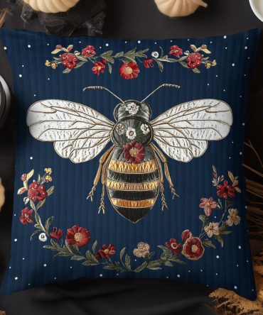Queen Bee Charm Quilted Accent Pillow Cover — Elegant Bee Motif Decorative Cushion Case For Chic Living Room & Bed Styling