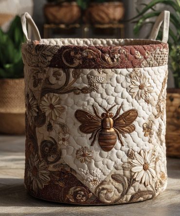 Queen Bee Quilted Laundry Hamper — Regal Bee Motif Fabric Basket With Reinforced Handles, Collapsible & Easy-Clean Liner