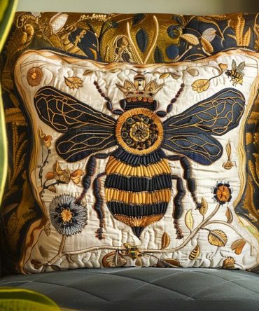 Queen Bee Regal Quilted Pillowcase Cover — Elegant Decorative Pillow Sham, Soft Cotton-Blend, Hypoallergenic & Machine Washable