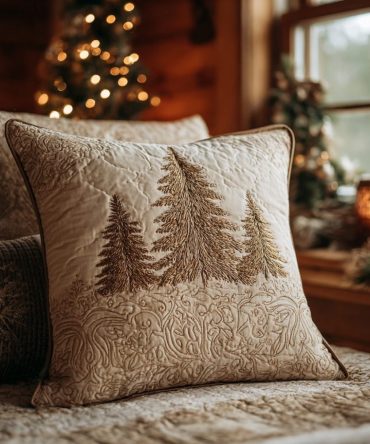 Quiet Forest Quilted Pillow Cover - Nature-Inspired Cotton Throw Pillowcase For Woodland Bedroom, Tranquil Green Home Accent
