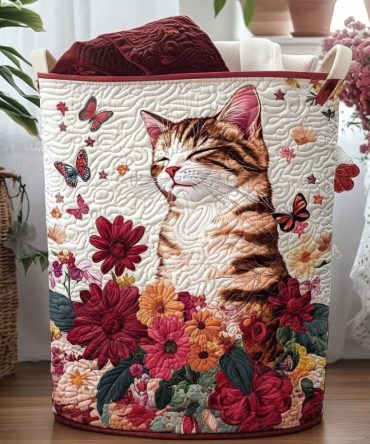 Quiet Joy Among Flowers Quilted Hamper — Elegant Floral Storage Basket For Delicate Decor & Everyday Use