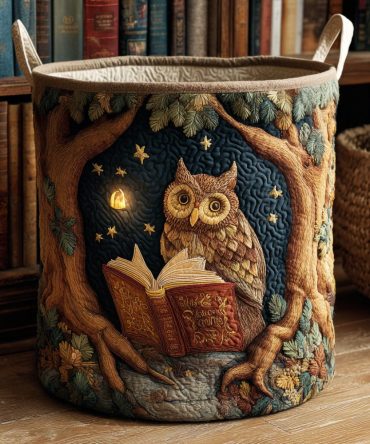 Quiet Study Night Quilted Laundry Hamper — Cozy Bookish Storage Basket For Study Rooms, Soft-Quilted & Easy-Carry