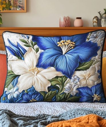 Bloom Garden Quilted Decorative Pillowcase - Floral Cotton Pillow Cover For Bed, Elegant Bedroom Accent, Easy Care
