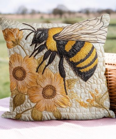 Sweet Swarm Quilted Pillow Cover — Cheerful Bee & Blossom Accent For Kitchen Nook, Nursery & Cottage-Style Living