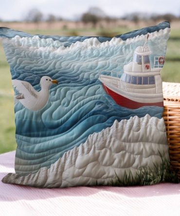 Seaside Dreams Quilted Pillow Cover – Nautical Coastal Decorative Throw Pillowcase With Soft Quilted Texture For Relaxed Living