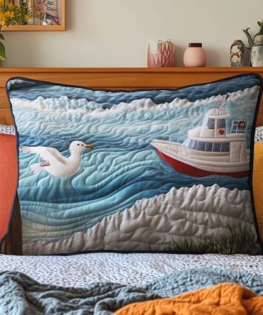 Seaside Quilted Pillow Cover — Nautical-Inspired Decorative Pillowcase, Soft Cotton-Blend, Durable Stitching, Easy Care