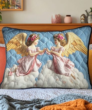 Heavenly Twins Quilted Pillow Cover — Celestial Decorative Cotton-Blend Throw For Dreamy, Serene Bedrooms & Gift-Worthy Styling