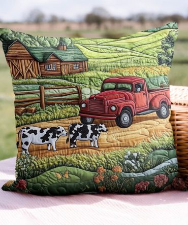 Country Ride Quilted Pillow Cover – Rustic Roadtrip-Inspired Decorative Throw Pillowcase, Durable Quilted Texture For Farmhouse Style