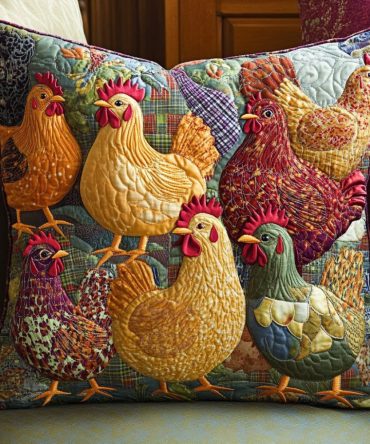 Quilted Poultry Decorative Pillow Cover – Whimsical Farm-Themed Throw Pillow Case, Premium Zippered Cushion Sleeve, Soft & Machine-Washable