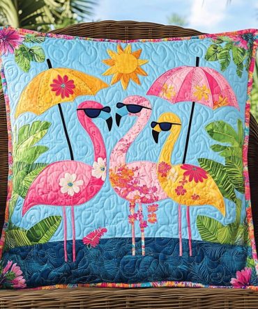 Quirky Flamingo Quilted Pillow Cover — Fun & Funky Flamingo Throw Case To Add Personality To Sofas, Patios & Boho Bedrooms