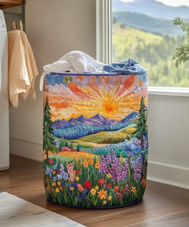 Radiant Bloom Quilted Laundry Hamper — Stylish Floral Storage Basket, Foldable Cotton Laundry Organizer With Reinforced Handles & Washable Liner