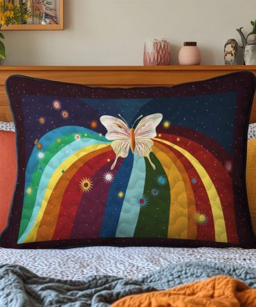 Radiant Butterfly Quilted Pillow Cover — Colorful Nature-Inspired Decorative Throw Pillow Case For Bright & Cheerful Bedrooms