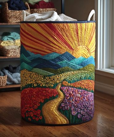 Radiant Dawn Quilted Laundry Hamper – Sunrise Pattern Foldable Laundry Storage With Reinforced Base, Washable Cover For Bedroom & Bath